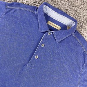 Tommy Bahama Polo Shirt Men's Size XL Blue Short Sleeve Modal Textured Soft